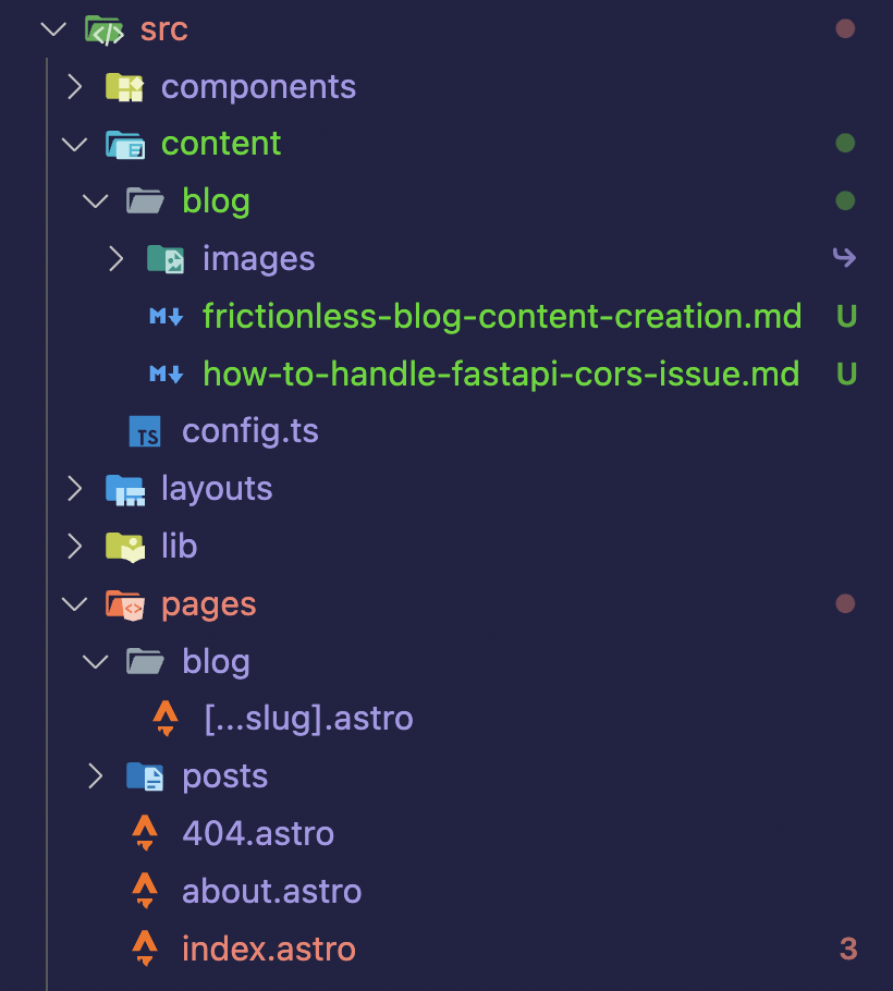 Astro.js blog content dir